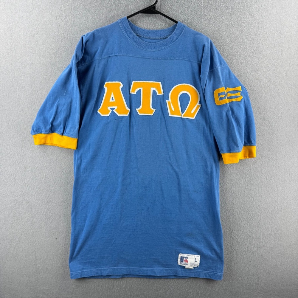 Vintage 80s Fraternity Jersey Shirt Cotton Russell Made in USA ΑΤΩ Alpha Tau Om